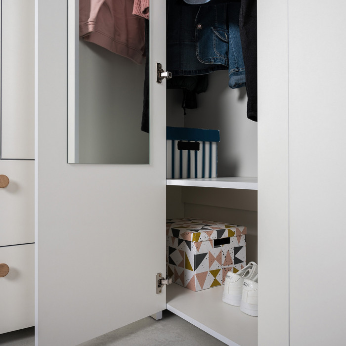 Джастин 13.229 Шкаф угловой, цвет белый шагрень/дуб белый эксклюзив, ШхГхВ 111,4х54,8х225,7 см., универсальная сборка