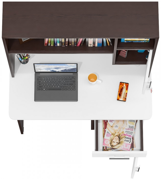 Стол письменный с надстройкой С-МД-1-09Н, цвет венге/белый шагрень, ШхГхВ 105х57х162 см., НЕ универсальная сборка