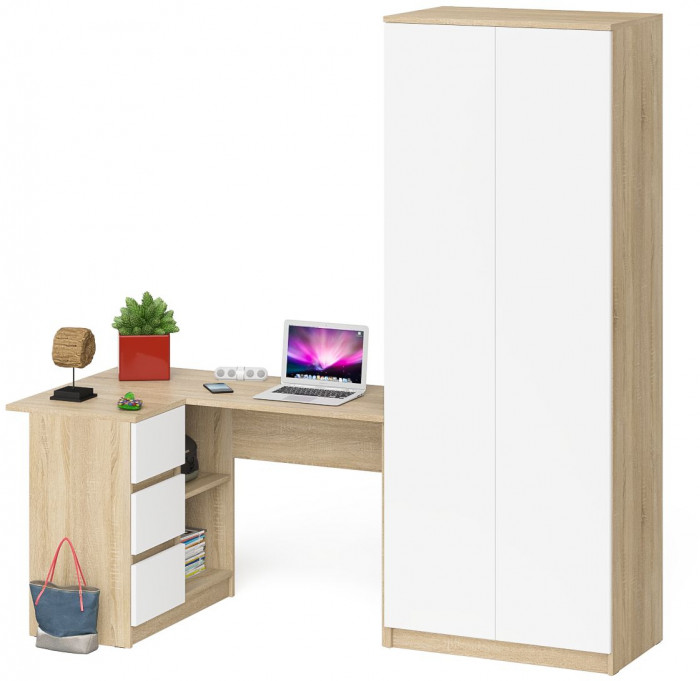 Мори компьютерный стол МС-16 левый + Шкаф МШ800.1, дуб сонома/белый