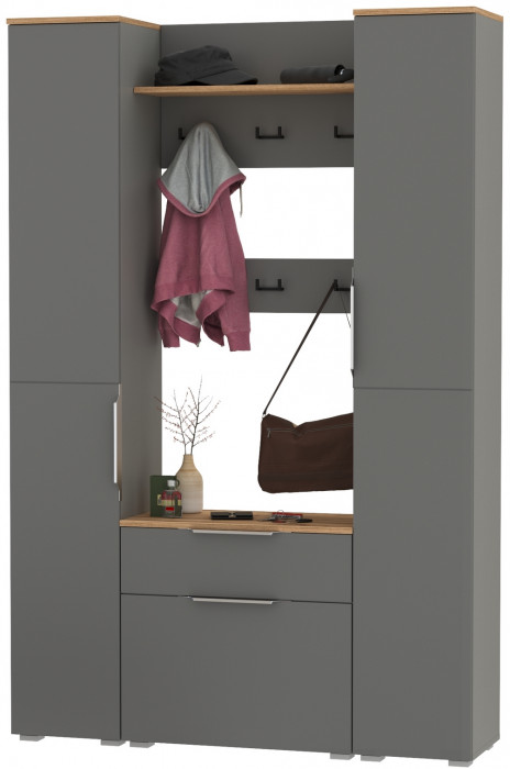 Октава Прихожая 20, цвет серый графит/дуб крафт золотой/фасады МДФ серый графит, ШхГхВ 129,3х35,4х197,6 см., универсальная сборка