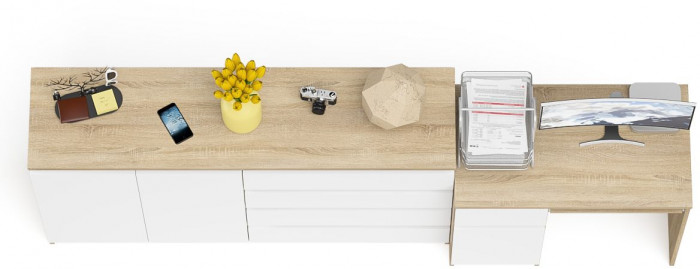 Мори компьютерный стол МС-1 левый + Комод МК1600.1, дуб сонома/белый