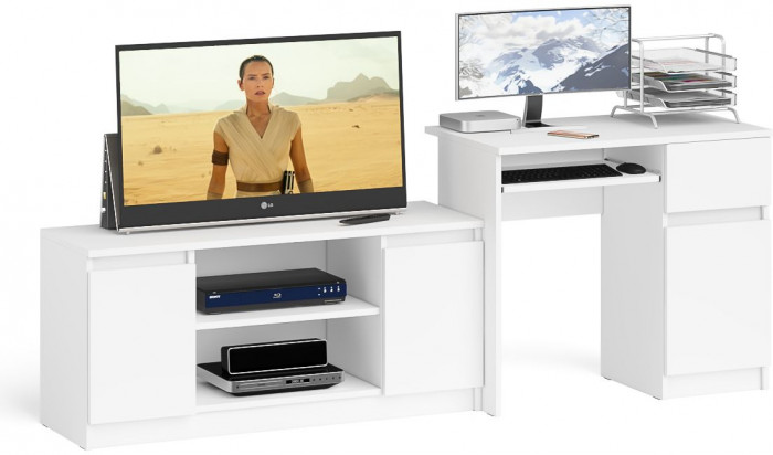 Мори Стол компьютерный МС-1 правый + Тумба МТВ1200.1, цвет белый, ШхГхВ 210,4х50х76,6 см., выдвижной ящик справа, НЕ универсальная сборка