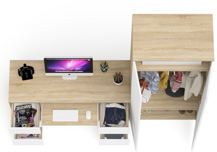 Мори Стол компьютерный МС-2 + Шкаф МШ800.1, цвет дуб сонома/белый, ШхГхВ 215,8х50,4х209,6 см., универсальная сборка