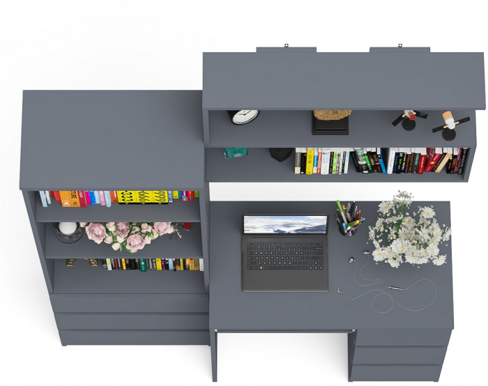 Мори Стол компьютерный МС-6 правый + Стеллаж МСТ600.3 + Полка 900, цвет графит, ШхГхВ 150,4х50х209,6 см., НЕ универсальная сборка