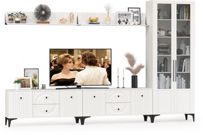 Валенсия Гостиная № 083, ЛДСП белый шагрень/МДФ белый шагрень