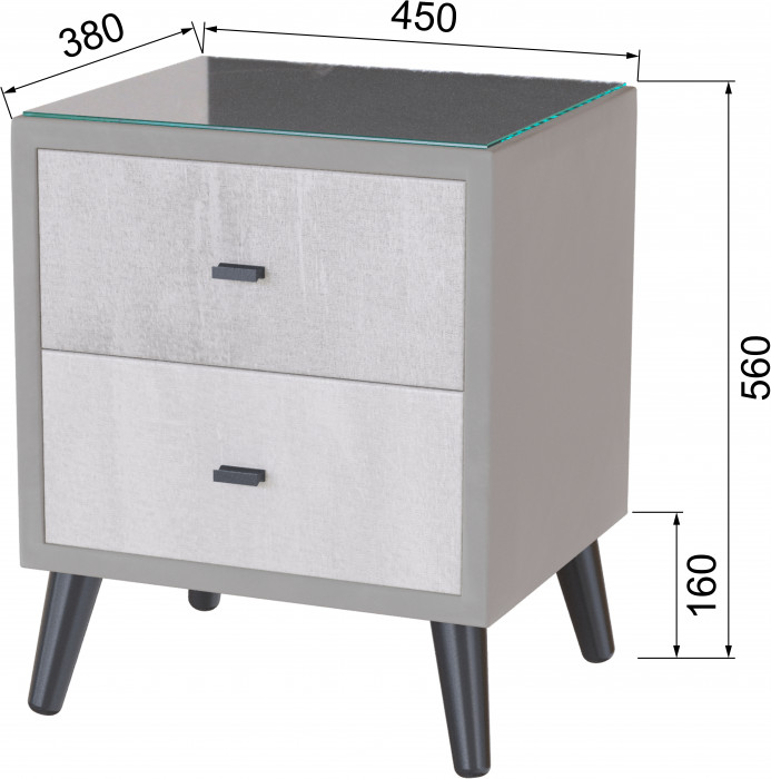 Тумба прикроватная интерьерная Ланс светло-серый/мдф холст белый