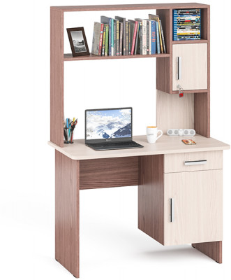 Стол письменный с надстройкой С-МД-1-09Н, цвет ясень шимо светлый/ясень шимо тёмный, ШхГхВ 105х57х162 см., НЕ универсальная сборка