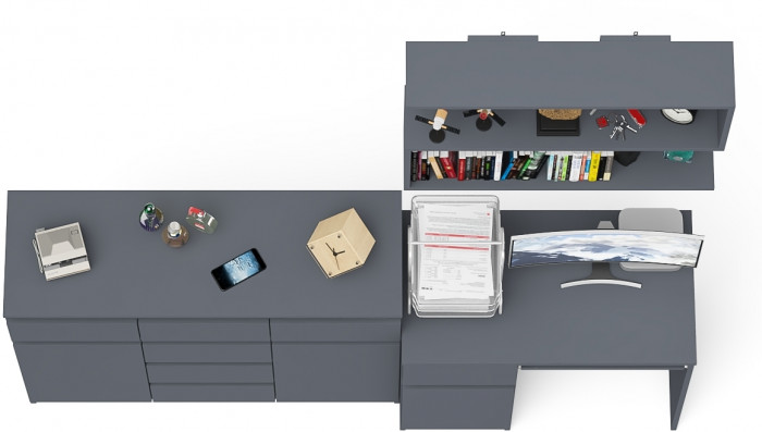 Мори компьютерный стол МС-1 левый + Комод МК1200.4 + Полка 900, графит