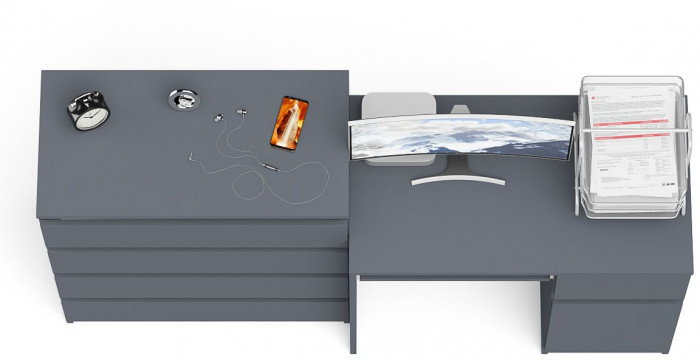 Мори Стол компьютерный МС-1 правый + Комод МК800.4, цвет графит, ШхГхВ 170,4х50х94 см., выдвижной ящик справа, НЕ универсальная сборка