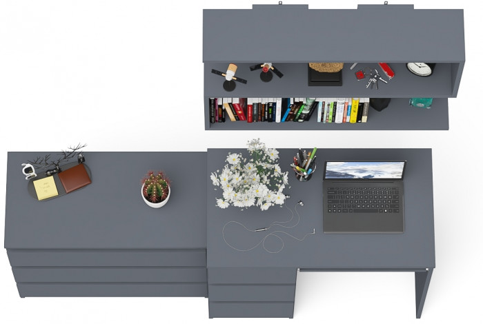 Мори Стол компьютерный МС-6 левый + Комод МК800.1 + Полка 900, цвет графит, ШхГхВ 170,4х50х209,6 см., НЕ универсальная сборка