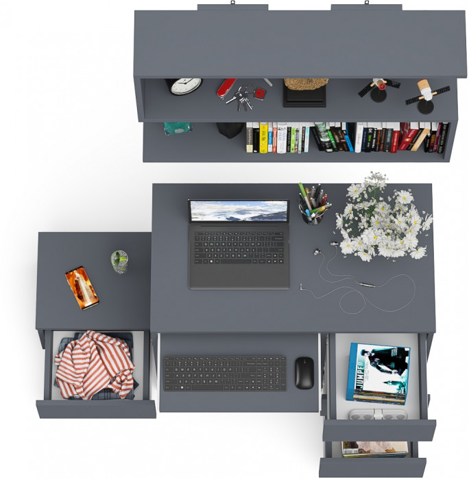 Мори Стол компьютерный МС-6 правый + Тумба ТМП400.1 + Полка 900, цвет графит, ШхГхВ 130,4х50х209,6 см., НЕ универсальная сборка