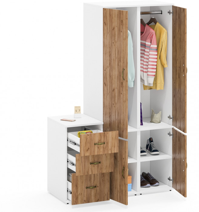 Лидер-8 Пенал МД 23Б + Пенал МД 23Б + Тумба МД 3.16, белый шагрень/крафт золото