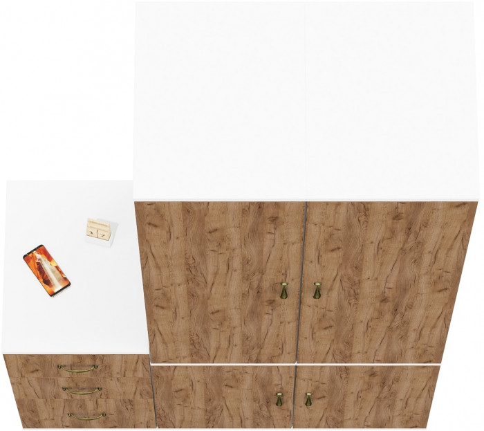 Лидер-8 Пенал МД 23Б + Пенал МД 23Б + Тумба МД 3.16, белый шагрень/крафт золото