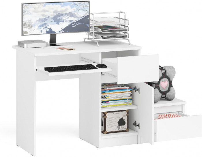Мори компьютерный стол МС-1 правый + Тумба ТМП400.1, белый