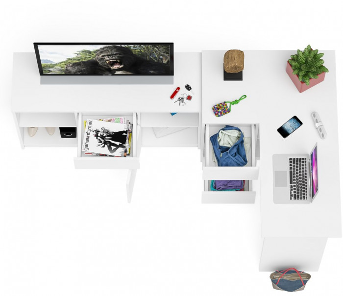 Мори компьютерный стол МС-16 левый + Тумба МТВ1204.1, белый