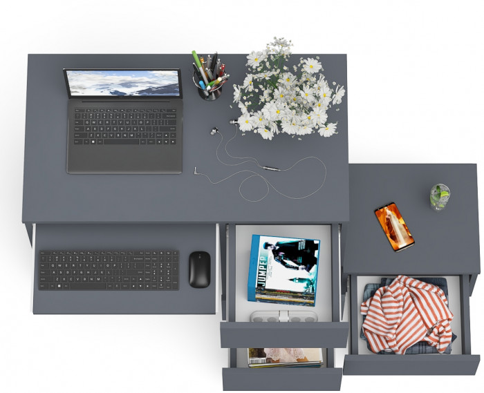 Мори компьютерный стол МС-6 правый + Тумба ТМП400.1, графит