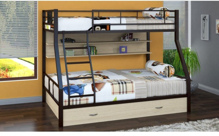 Двухъярусная кровать Гранада-1ПЯ, коричневая / Дуб (Дуб Сонома, Черный)