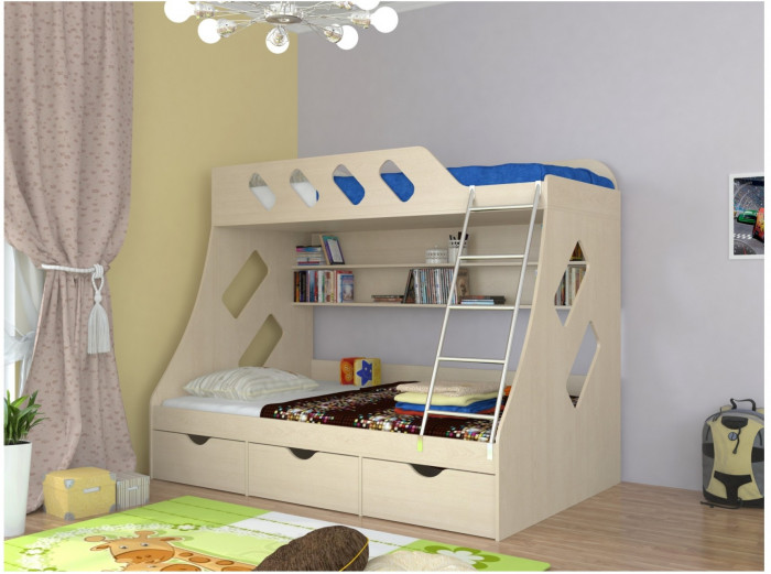 Дельта-20.01 Детская двухъярусная кровать с лестницей (Венге, Ясень шимо светлый)