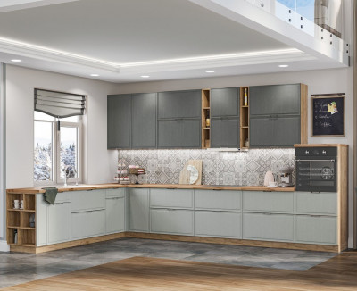 Кухня "Орлеан" композиция 4 дуб крафт золотой/кантри мята/кантри серый