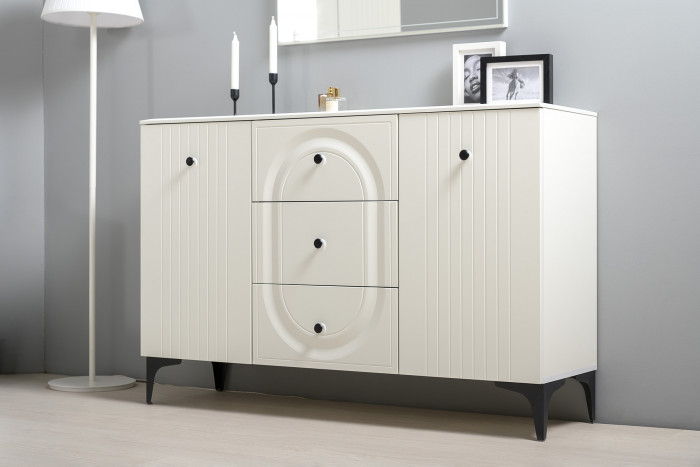 Валенсия Гостиная № 118, цвет ЛДСП белый шагрень/МДФ белый шагрень, ШхГхВ 321,3х38,4х225,2 см., универсальная сборка