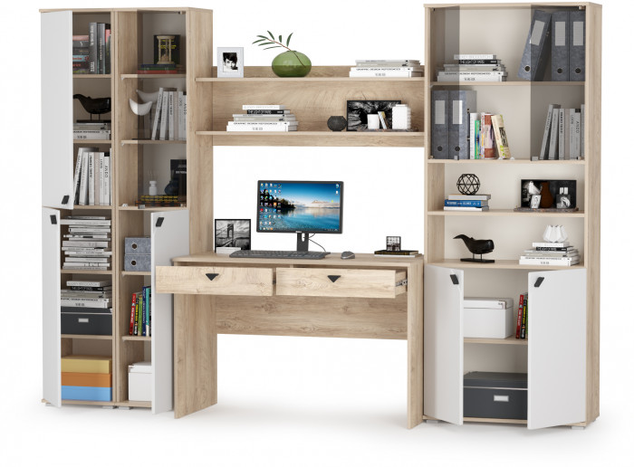 КР100 Бостон № 44, цвет дуб эндгрейн элегантный/фасады МДФ милк рикамо софт, 13.154+13.155+12.69+09.132+13.156, ШхГхВ 269,2х57,2х194,4 см., ун. сборка