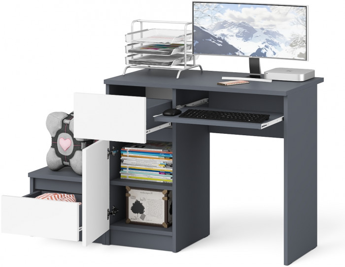 Мори компьютерный стол МС-1 левый + Тумба ТМП400.1, графит/белый