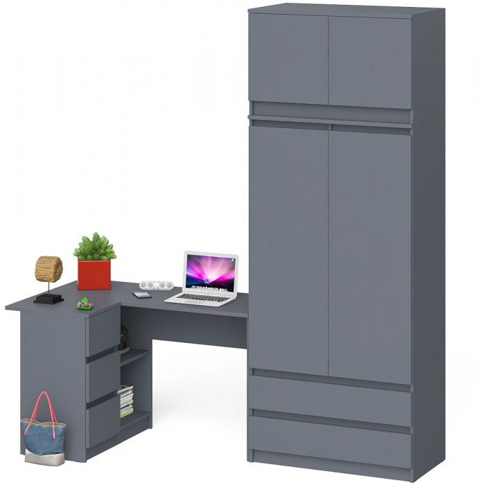 Мори компьютерный стол МС-16 левый + Шкаф МШ900.1 + Антресоль МА900.1, графит