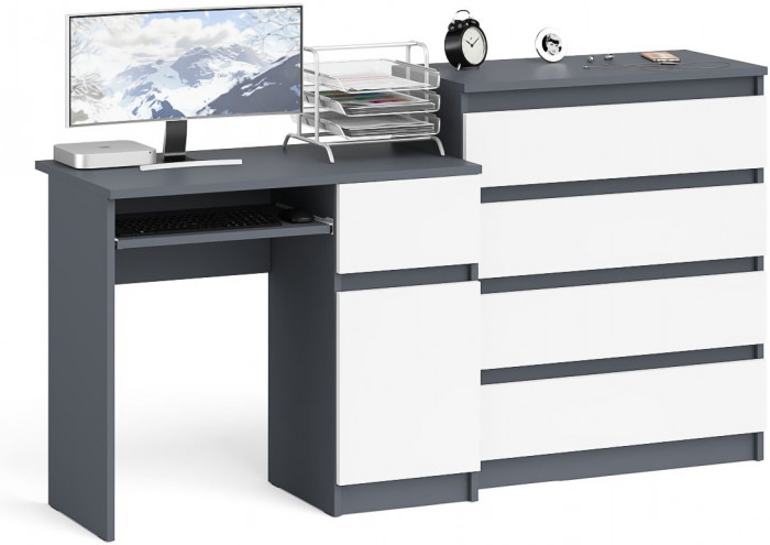Мори Стол компьютерный МС-1 правый + Комод МК800.4, цвет графит/белый, ШхГхВ 170,4х50х94 см., выдвижной ящик справа, НЕ универсальная сборка