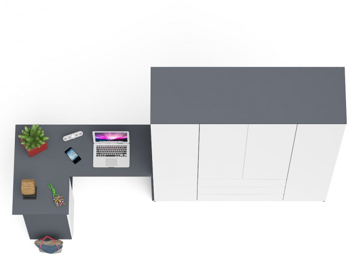 Мори Стол компьютерный МС-16 левый + Шкаф МШ1600.1, цвет графит/белый, ШхГхВ 284,8х84,9х209,6 см., выдвижные ящики слева, НЕ универсальная сборка