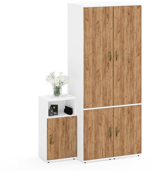 Лидер-8 Пенал МД 23Б + Пенал МД 23Б + Тумба МД 3.19, белый шагрень/крафт золото