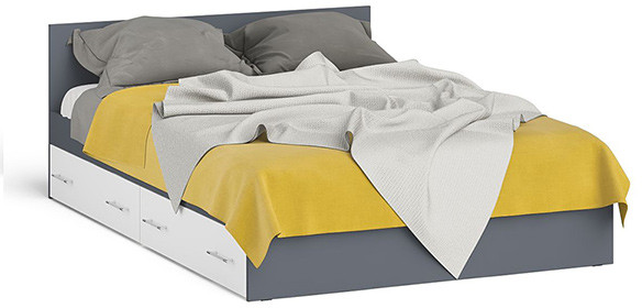 Мори Кровать с ящиками 1400, графит/белый