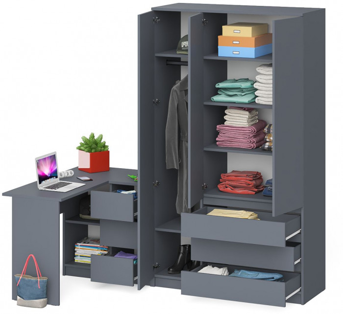 Мори компьютерный стол МС-16 правый + Шкаф МШ1200.1, графит