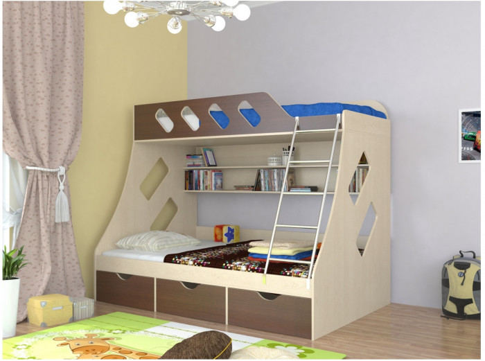 Дельта-20.01 Детская двухъярусная кровать с лестницей (Дуб молочный, Дуб молочный)