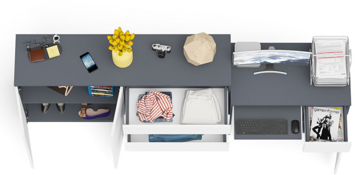 Мори компьютерный стол МС-1 правый + Комод МК1600.1, графит/белый