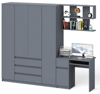 Мори компьютерный стол МС-1 правый + Шкаф МШ1600.1 + Полка 900, графит