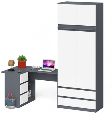 Мори компьютерный стол МС-16 левый + Шкаф МШ900.1 + Антресоль МА900.1, графит/белый