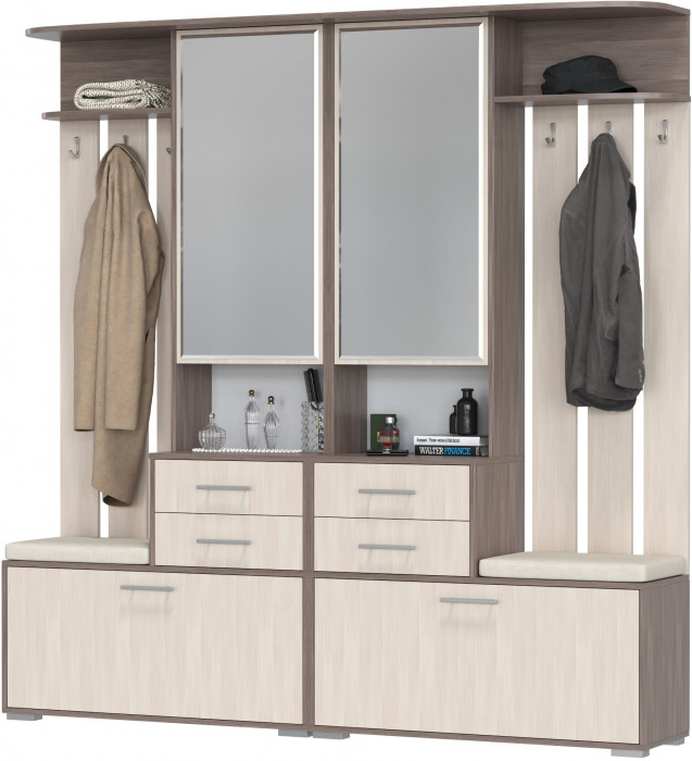 Два шкафа с вешалкой Домино 2-3431бод.тем/св, цвет бодега тёмный/бодега светлый, ШхГхВ 200х36х202 см., универсальная сборка