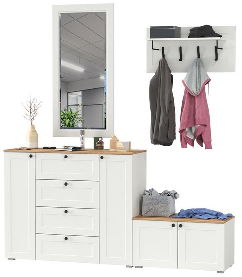 Остин Прихожая 50, белый шагрень/дуб крафт золотой