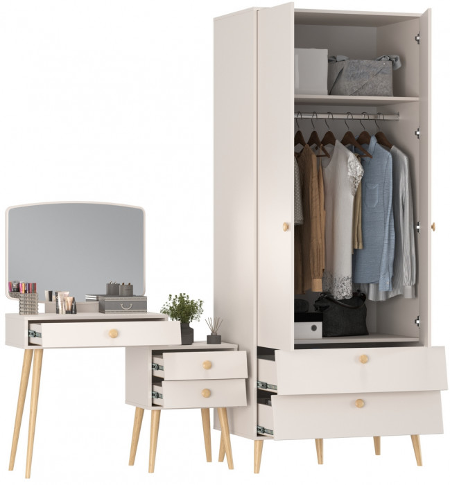 Афина Спальня Шкаф 2-х дверный + Трюмо, кашемир серый