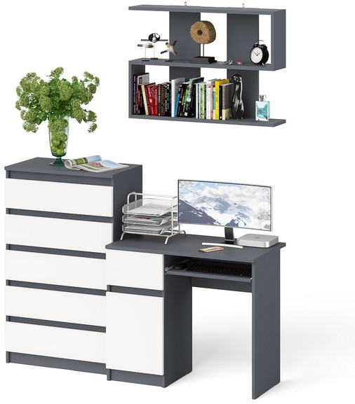 Мори компьютерный стол МС-1 левый + Комод МК700.5 + Полка 900, графит/белый