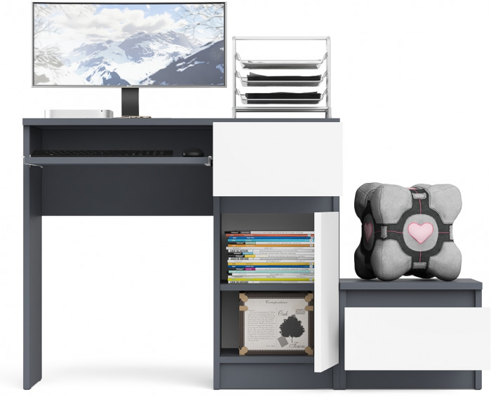 Мори компьютерный стол МС-1 правый + Тумба ТМП400.1, графит/белый
