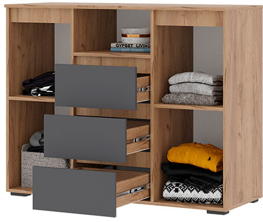 Хелен КМ 01 Комод 1202 (1.202х0.958х0.460) серый графит/дуб крафт золото