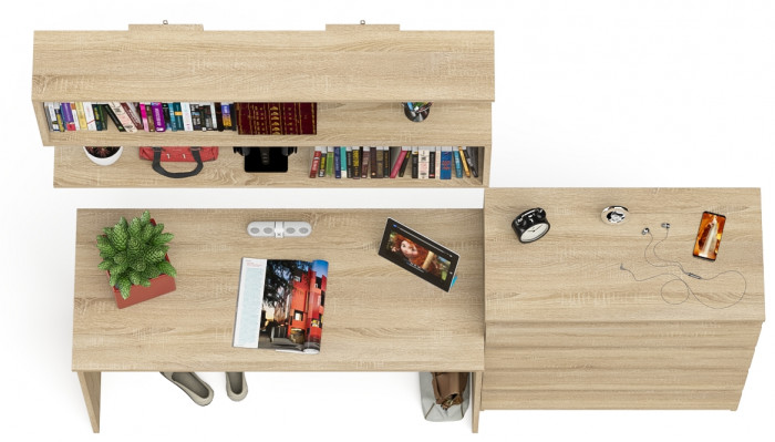 Мори письменный стол МСП1200.1 + Комод МК800.4 + Полка 1200, дуб сонома