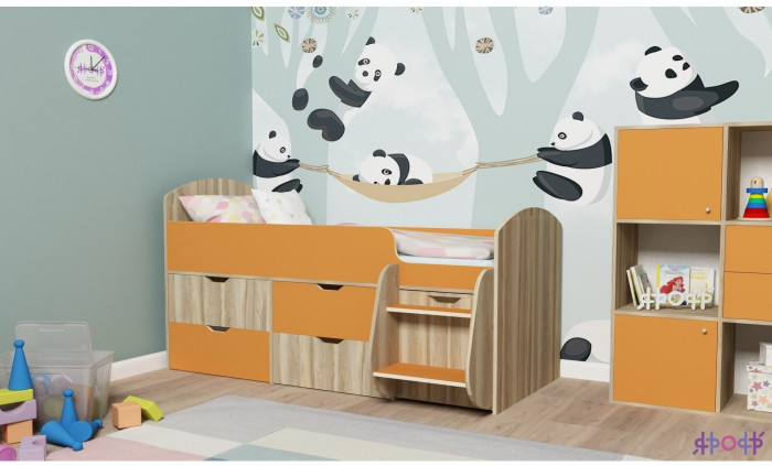 Кровать-чердак Малыш 7 (Винтерберг/Оранжевый)