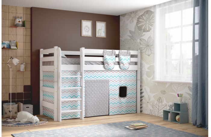 Кровать Соня (вариант 5) полувысокая с прямой лестницей, белый