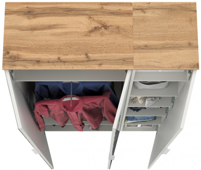 Октава 13.338 Шкаф для одежды + 13.228 Пенал, цвет белый шагрень/дуб крафт золотой/фасады МДФ белый шагрень/зеркало, ШхГхВ 96,4х35,3х197,6 см, ун. сб.