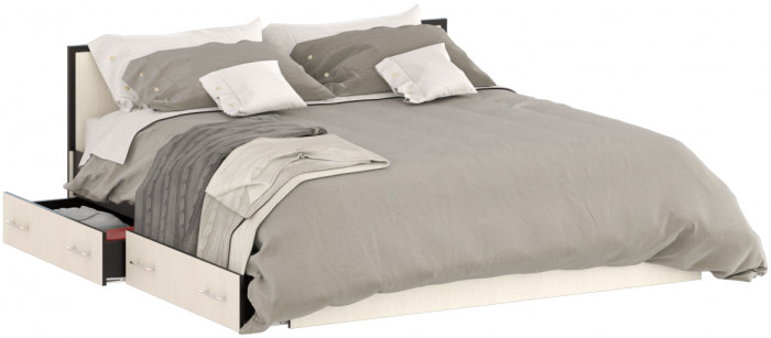 Сакура Кровать с ящиками 1800, цвет венге/дуб лоредо, ШхГхВ 183,5х203,5х80 см., сп.м. 1800х2000 мм., без матраса, основание есть, универсальная сборка