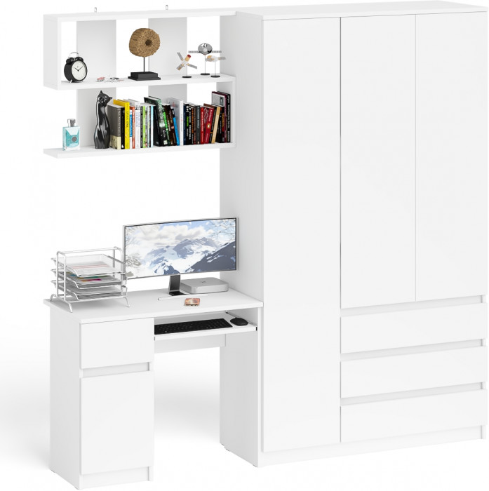 Мори компьютерный стол МС-1 левый + Шкаф МШ1200.1 + Полка 900, белый