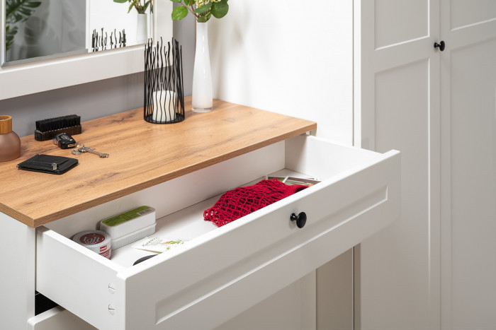 Остин 16.221 Комод + 16.121 Тумба для обуви + 16.121 Тумба для обуви, белый шагрень/дуб крафт золотой