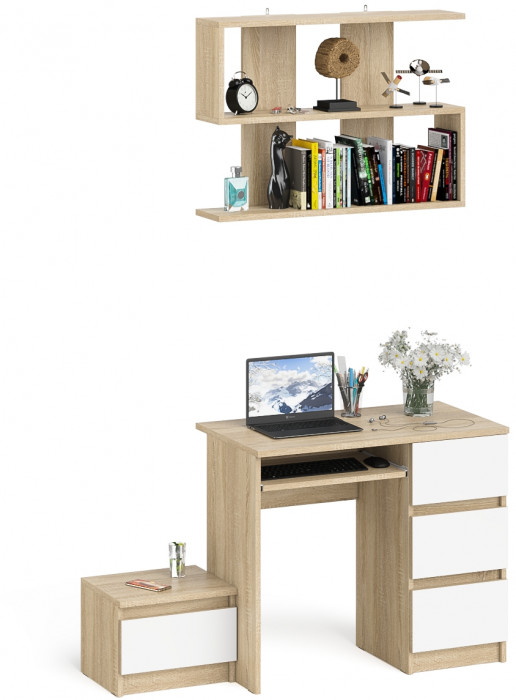 Мори Стол компьютерный МС-6 правый + Тумба ТМП400.1 + Полка 900, цвет дуб сонома/белый, ШхГхВ 130,4х50х209,6 см., НЕ универсальная сборка